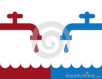 Water Faucet Hot Cold Vector Illustration