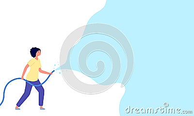 Water festival banner. Songkran party, woman watering with hose. Summer gardening time, splash poster. Seasonal activity Vector Illustration