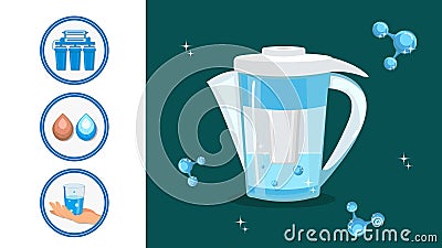 Water Filter Jug, Pitcher Cartoon Illustration Vector Illustration