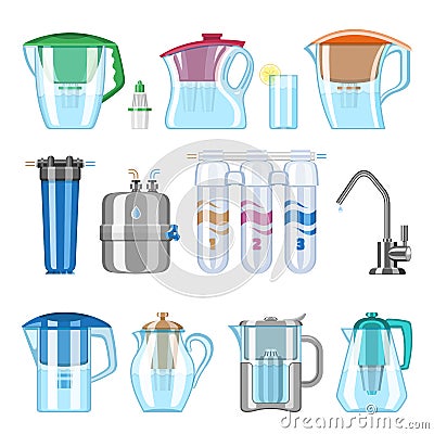 Water filter vector filtering clean drink and filtered or purified liquid illustration set of mineral filtration or Vector Illustration