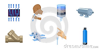 Water filtration system icons in set collection for design. Vector Illustration