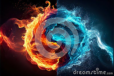 Water and fire, fighting concept, Generative AI Stock Photo