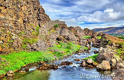 Water in a fissure between tectonic plates in the Thingvellir National Park, Iceland Stock Photo