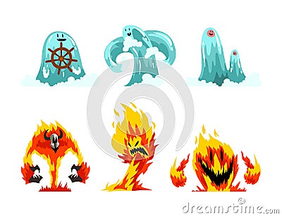 Water and Flame Fantastic Elemental Creature Vector Set Stock Photo
