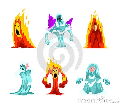 Water and Flame Fantastic Elemental Creature Vector Set Vector Illustration
