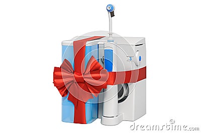 Water flosser with red ribbon and bow. 3D rendering Stock Photo