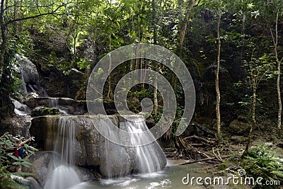 waterfall flows in the middle of the forest Editorial Stock Photo