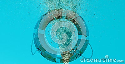 water flow splash and lifebuoy with copy space Stock Photo