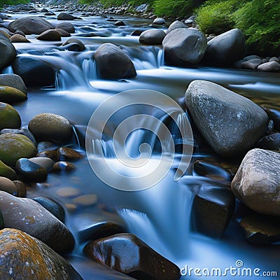 Water flowing over river rocks by Cartoon Illustration