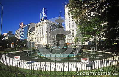 Water fountain on Avenida 9 de Julio, widest avenue in the world, Buenos Aires, Argentina Editorial Stock Photo