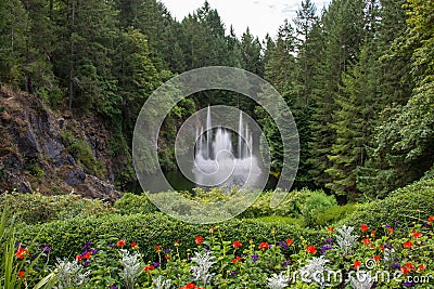 Water fountain, Butchart Gardens, Victoria, BC, Canada Stock Photo