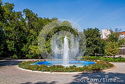 Fountain in Turnu Magurele Central Park Stock Photo