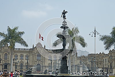 Water fountain and main plaza, Lima, PerÃº Stock Photo