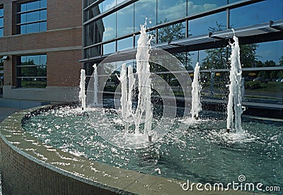 Water Fountain Outside Office Building Stock Photo