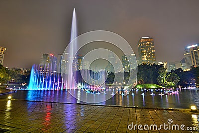 Water fountain show at KLCC park. Kuala Lumpur. Malaysia Editorial Stock Photo