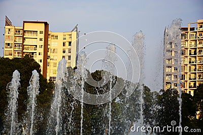 Water fountain spashing the water in to the sky Stock Photo