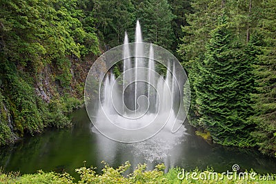Water fountain in sunken garden, Butchart Gardens, Victoria, Canada Stock Photo