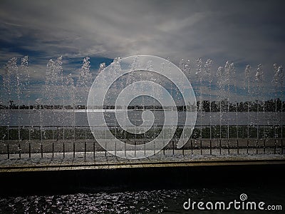 Water fountain on the waterfront of the city of Paran Stock Photo