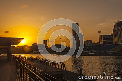 Water front sunset of Singapore skyline a modern urban city Editorial Stock Photo