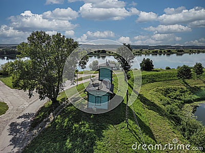 The building of the water gauge in Korzeniewo, Poland. Stock Photo