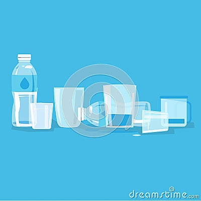 Water glass and bottle - Cartoon Illustration