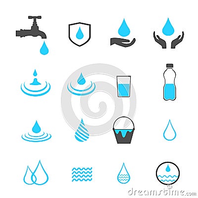 Water icons set vector Vector Illustration