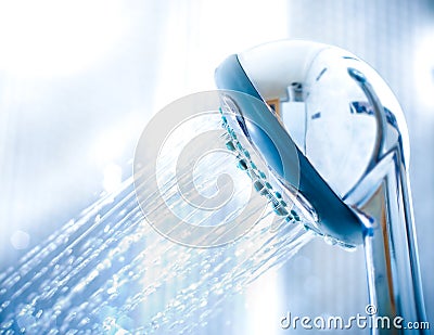 Water jet fresh shower blue light Stock Photo