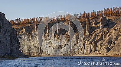 Water landscape and the rapid flow in the bed of the taiga river Stock Photo