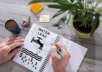 Water leak concept on a notepad Stock Photo