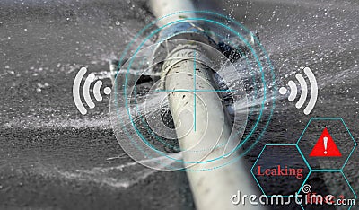 Water leak sensor alert , smart water sensor can automatically shut off a solenoid valve Stock Photo