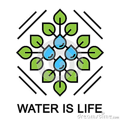 Water is life abstract concept design with leaf and drop Vector Illustration