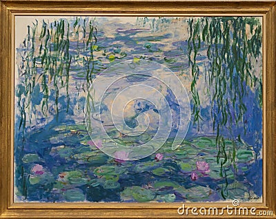 Water lilies, Nympheas, with weeping willow, by French impressionist painter Claude Monet Stock Photo