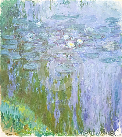 Water-Lilies, Reflection of a Weeping Willow, painting by Claude Monet Stock Photo