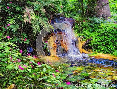 Water lillies in tropical Brazilian rain forest - Monet style digital manipulation Stock Photo