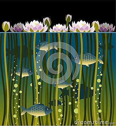 Water lily and the fish Stock Photo