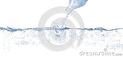 Water line and bottle pouring water Stock Photo