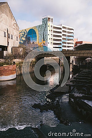 Water locks in Marina, River Brent, Greater London, England, United Kingdom Editorial Stock Photo