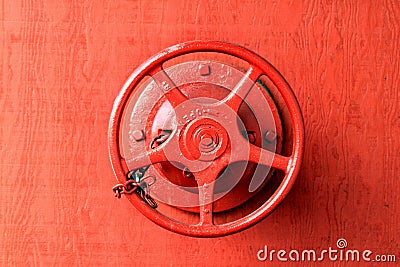 Water Main Valve Industrial Red Background Stock Photo