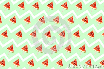 Water melon seamless pattern on green background Stock Photo