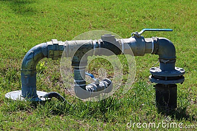 Water meter and plumbing. Close up water meter at hotel. Stock Photo