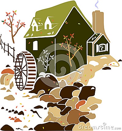 Water-mill Vector Illustration