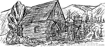 Water mill Vector Illustration