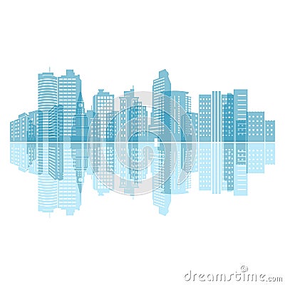 Water Mirror Reflection City Building Skyline Landscape Vector Illustration