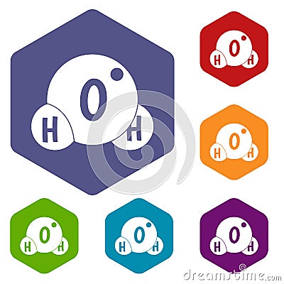 Water molecule icons set hexagon Vector Illustration