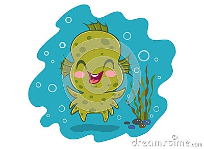 Water monster in kawaii style Vector Illustration