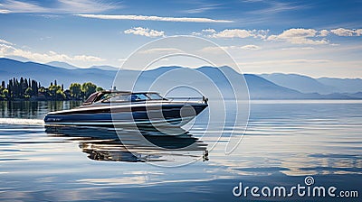 water motorboat on lake Cartoon Illustration