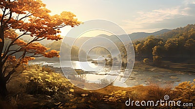 water outdoor sunlight view peaceful Cartoon Illustration