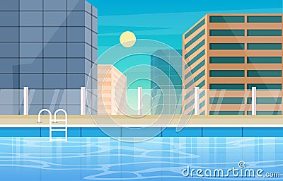 Water Outdoor Swimming Pool Hotel City Relax View Illustration Vector Illustration