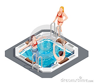 Water Park Isometric Set Vector Illustration