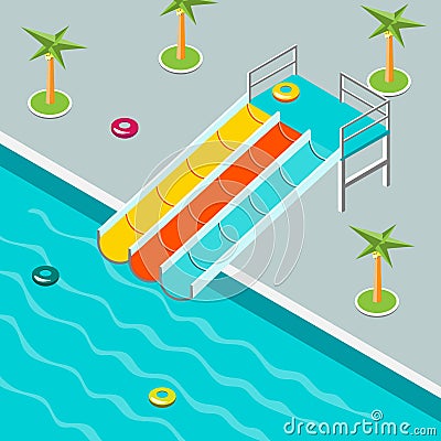 The water park is isometric. Vector Illustration